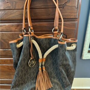 Michael Kors Black and Brown Tote with Tassel